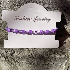 Purple Beaded Bracelet with Heart Accent